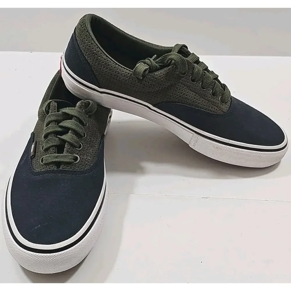 Vans~Mens 6.5; Woman 8~Olive Green/Black Era Pro Perforated Suede Sneakers Shoes
